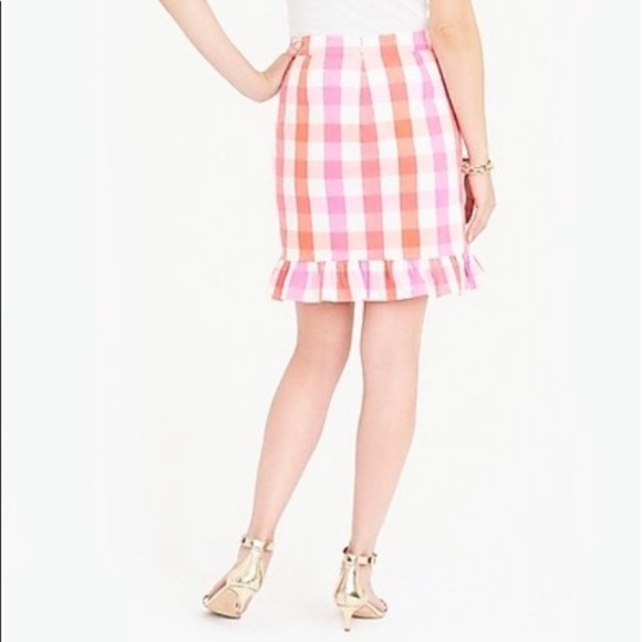 J. Crew Gingham Plaid Ruffle Skirt Pink and Orange Size 2 NWT - Picture 2 of 13